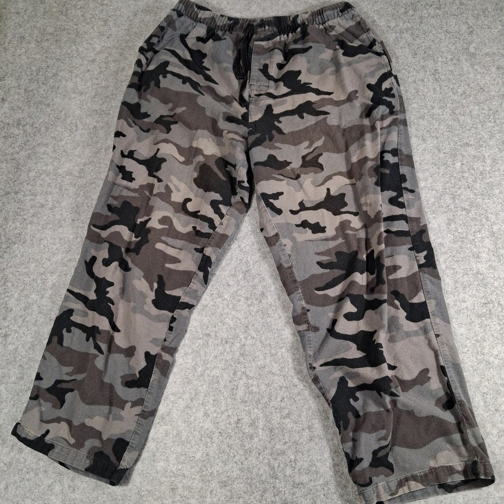 Unbranded Camo Fleece Lounge Pants Mens Large Grey Black Camouflage Pajamas